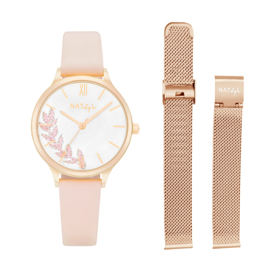 Dream 0307 Leather and Mesh Strap Watch Set