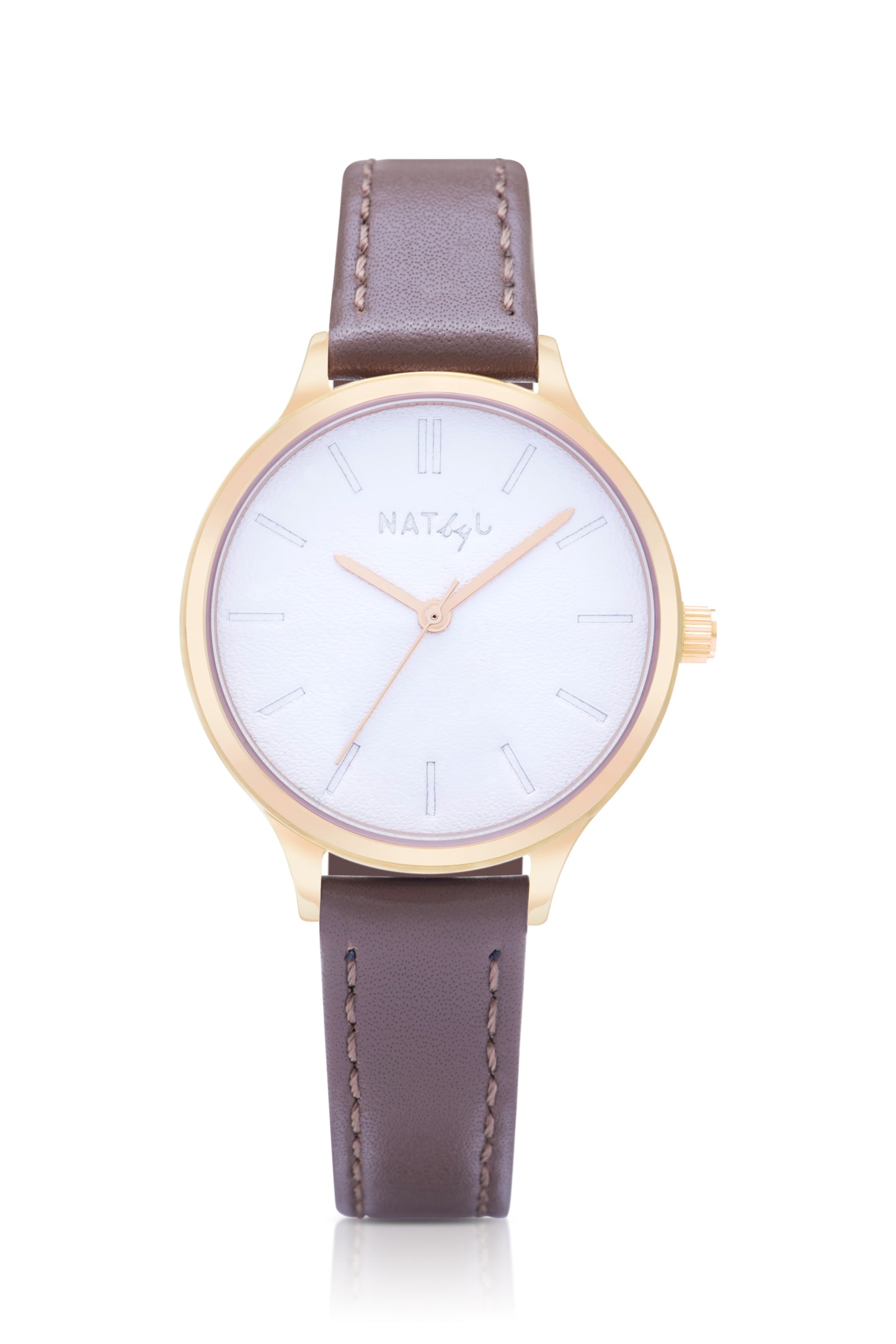Unpretentious 0105 Brown Leather Watch | Rose Gold Stainless Steel