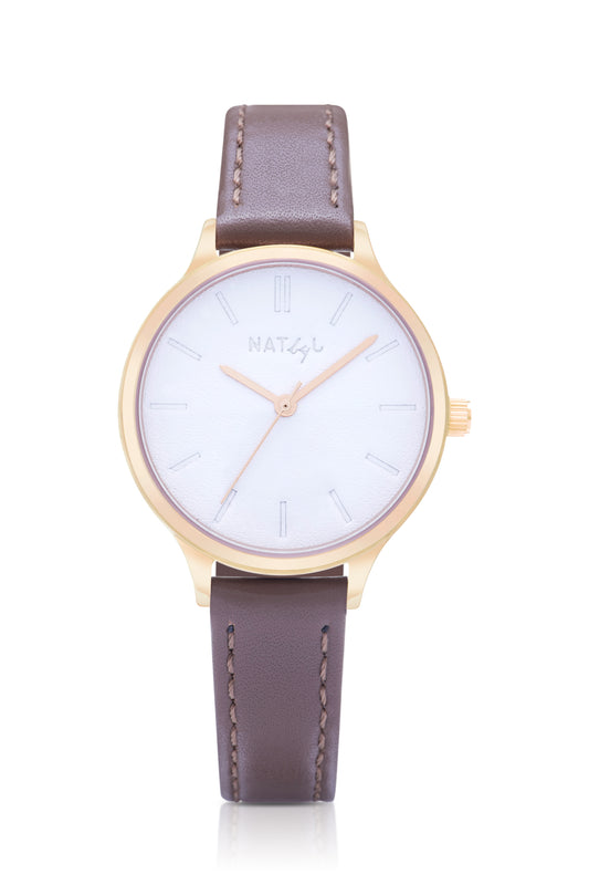Unpretentious 0105 Brown Leather Watch | Rose Gold Stainless Steel
