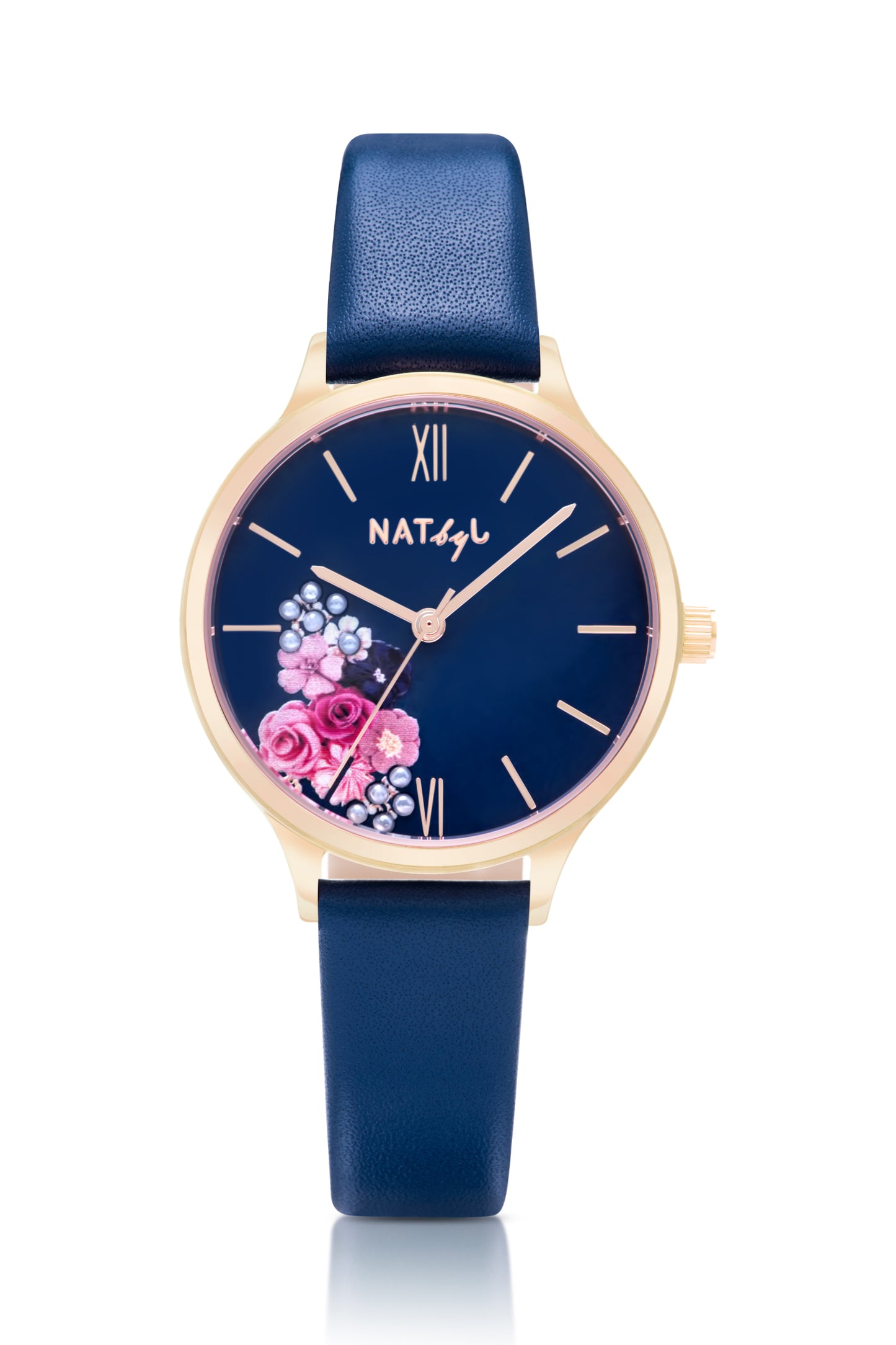 First Love 0602 Deep Blue Leather Watch | Rose Gold Stainless Steel