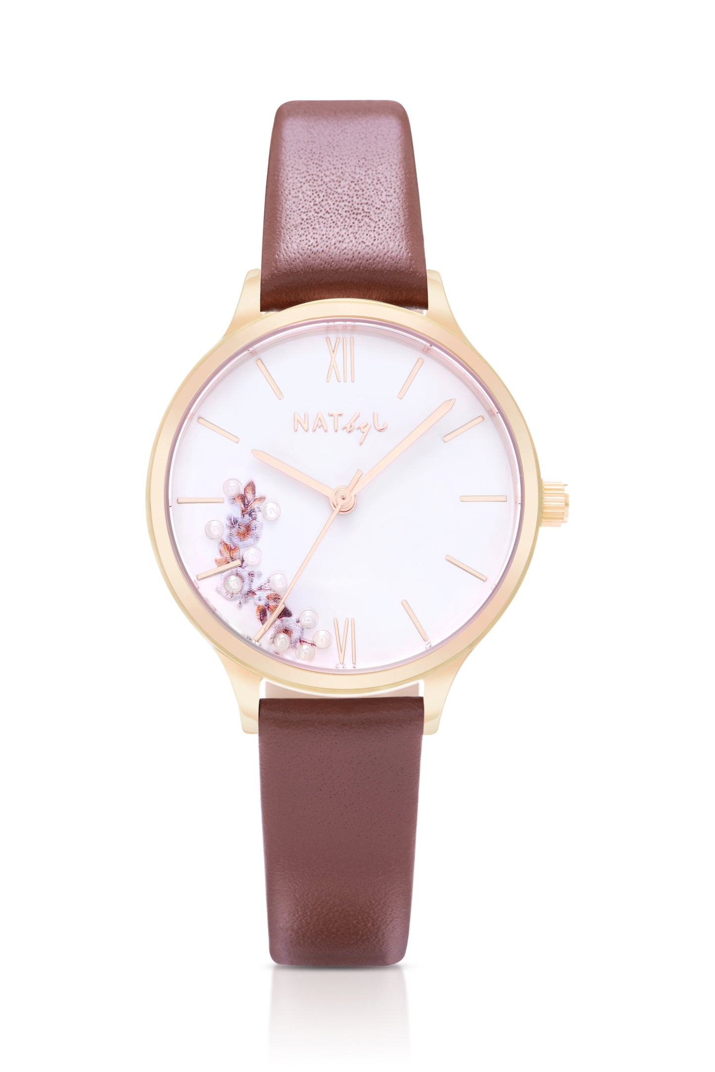 First Love 0605 Brown Leather Watch | Rose Gold Stainless Steel