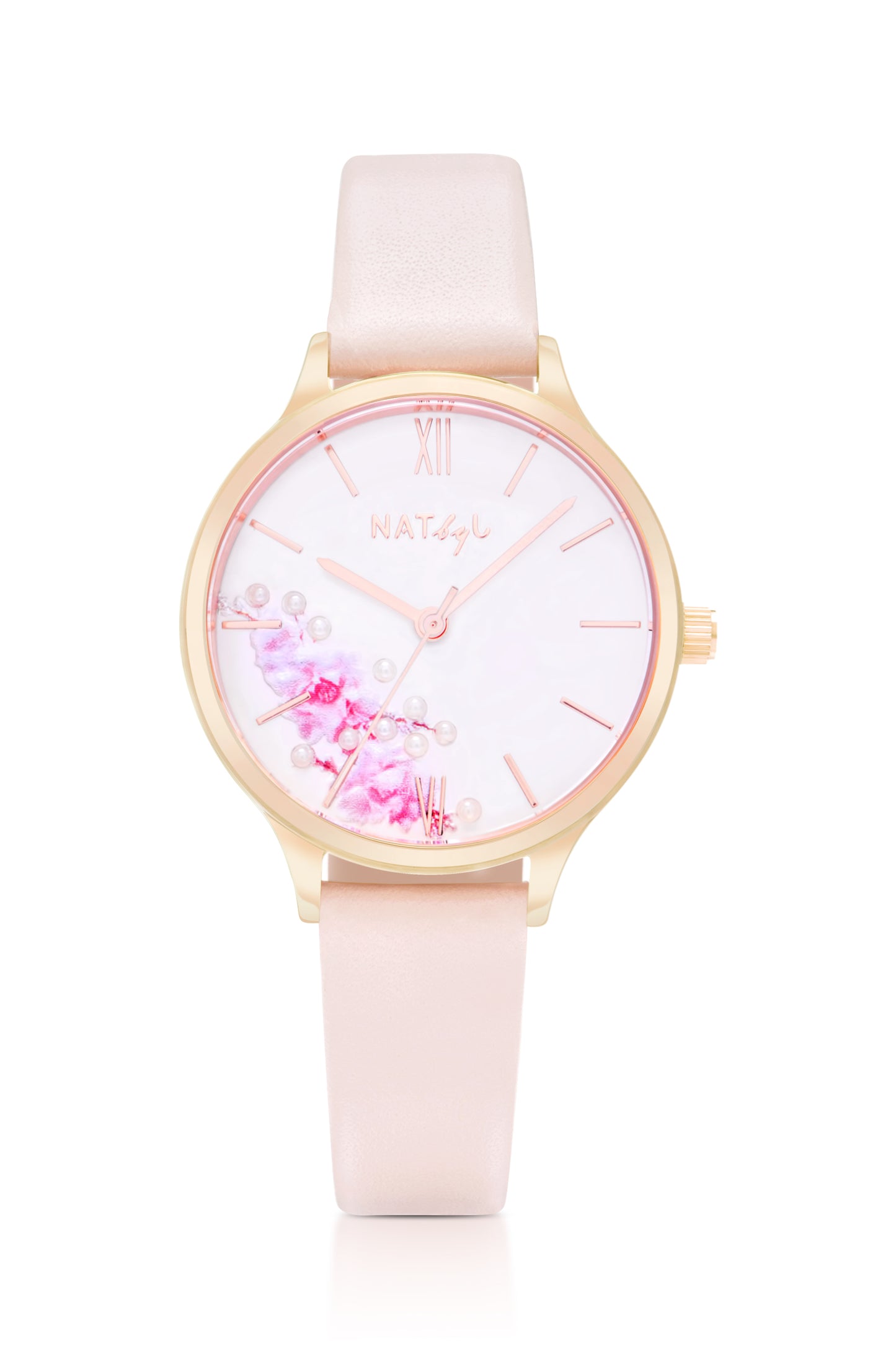 First Love 0607 Pink Leather Watch | Rose Gold Stainless Steel