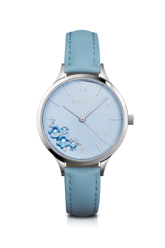 First Love 0606 Blue Leather Watch | Stainless Steel