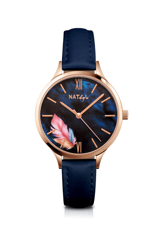 Freedom 0702 Dark Blue Leather Watch | Rose Gold Stainless Steel