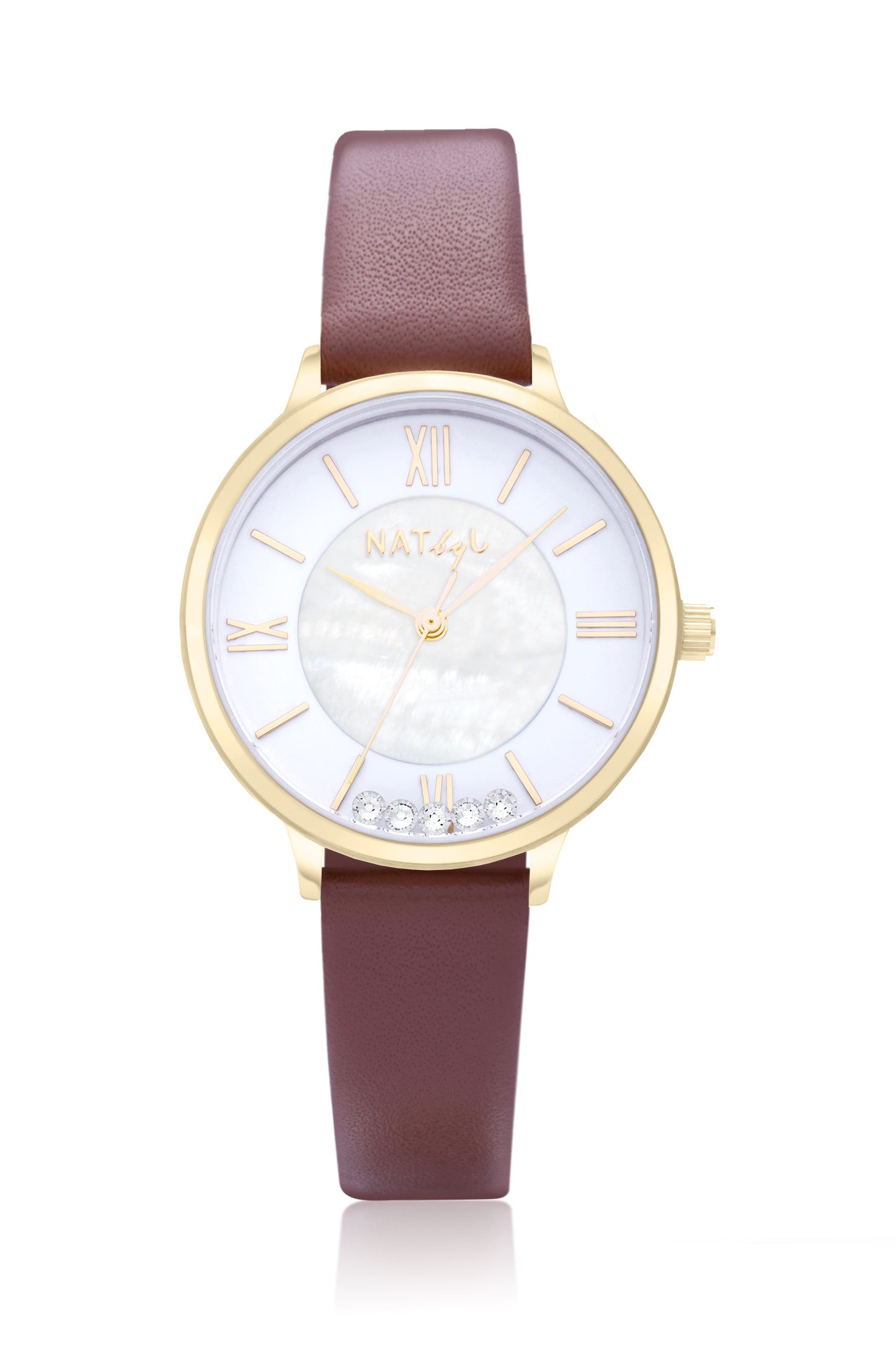 Stargaze 0906.Brown Leather Watch | Yellow Gold Stainless Steel