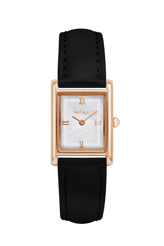 Jackie 1111 Black Leather Watch | Rose Gold Stainless Steel