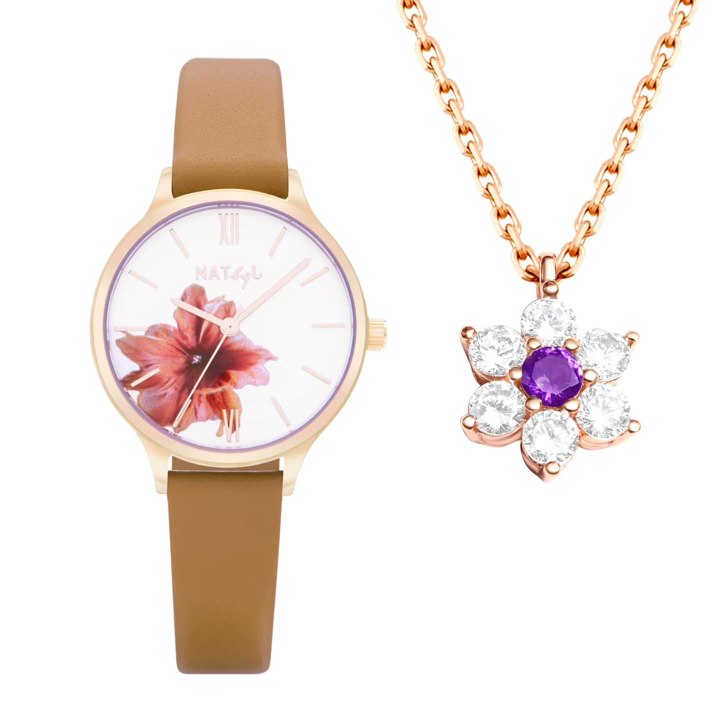 Blossom Watch and Necklace Gift Set NAT1006N1009R